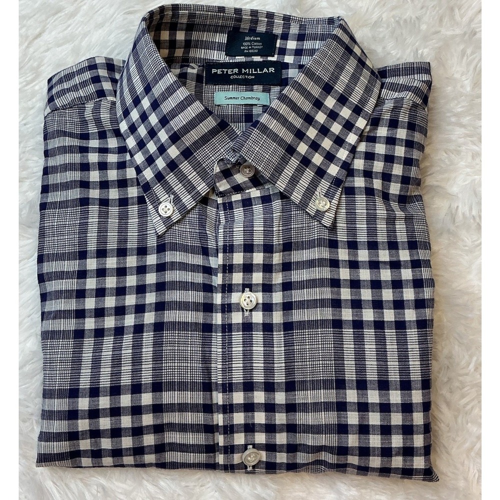 Peter Millar Summer Chambray Button Long Sleeve Men's Shirt Size Med